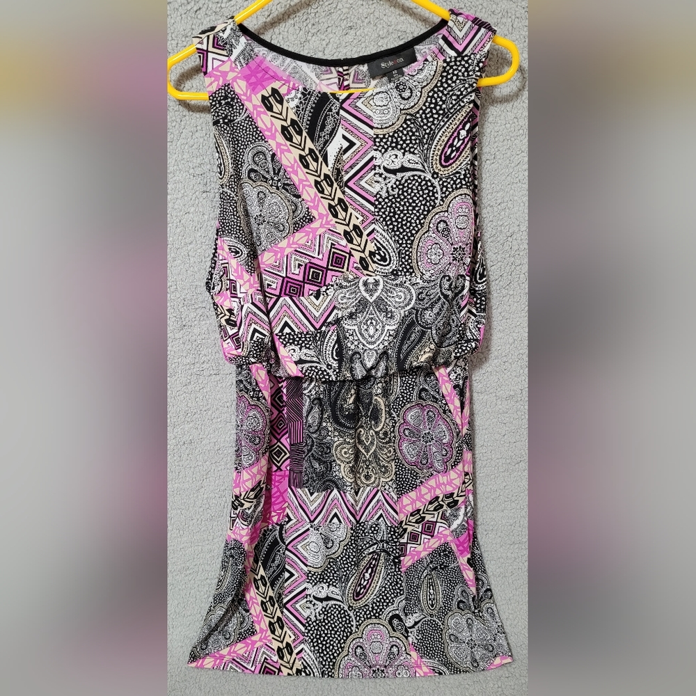 Style & Co Purple And Black Sleeveless Dress with Attached Tank Top Size XS
